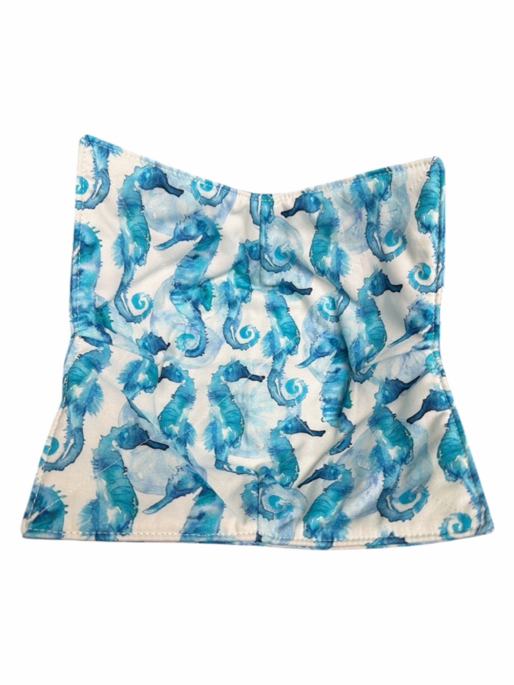 Hand Crafted Bowl Cozy Bowl Holder Microwavable Cotton Padded Blue Seahorse